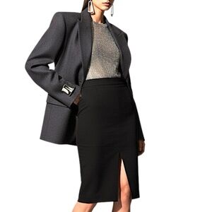 Vintage 90s Y2K GUESS black stretch front back slit fitted pencil skirt 28